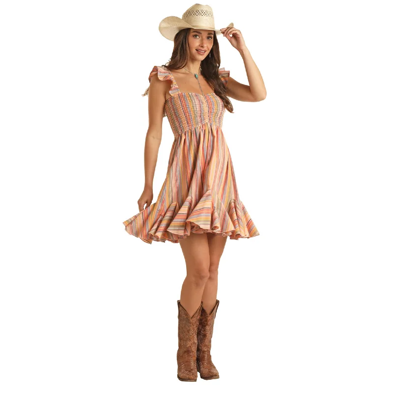 Rock & Roll Women's Multi Stripe Mini Dress Stylish Spaghetti Strap Mini Dress