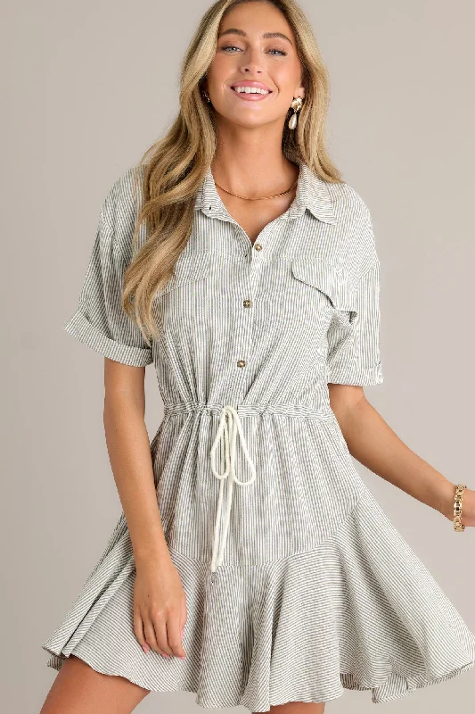 Parallel Perfection 100% Cotton Olive Green Stripe Mini Dress Trendy Mesh Mini Dress Parallel Perfection 100% Cotton Olive Green Stripe Mini Dress Trendy Mesh Mini Dress