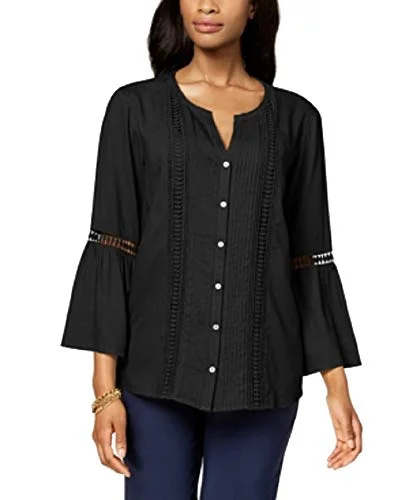 Pleated Crochet-Trim Blouse Oversized Silk Blouse