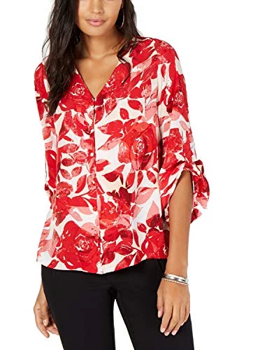 Printed Gathered-Sleeve Blouse Lightweight Chiffon Blouse