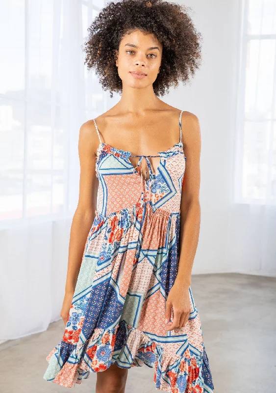 Say Anything Patchwork Mini Dress Comfortable Off-Shoulder Mini Dress
