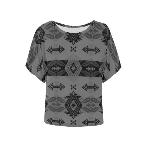 Sovereign Nation Gray Women's Batwing-Sleeved Blouse T shirt Drape Neck Blouse