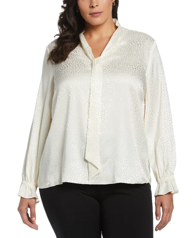 Plus Size Tie Front Blouse Lightweight Chiffon Blouse