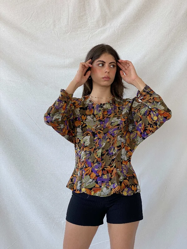 Vintage Handmade Abstract Floral Blouse - M Lightweight Tunic Blouse
