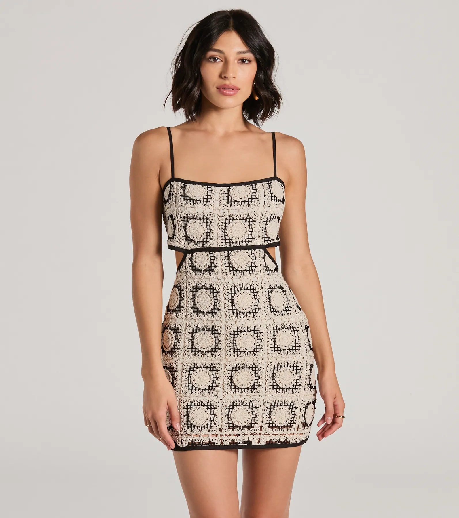 Beachy Babe Tie-Back Crochet Mini Dress Classic Floral Mini Dress