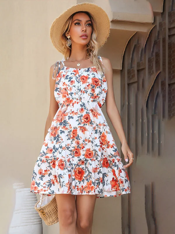 Blue Zone Planet |  Floral print spaghetti strap mini dress Cozy Ribbed Mini Dress