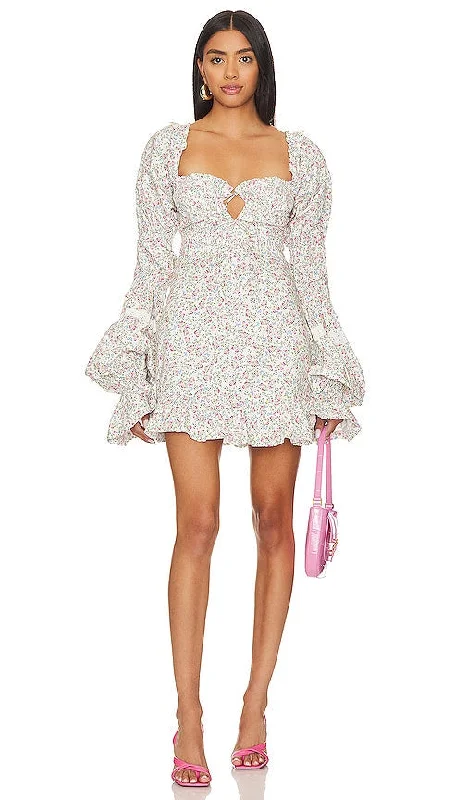 For Love & Lemons Lucca Mini Dress in Ivory Fashionable Boho-Chic Mini Dress