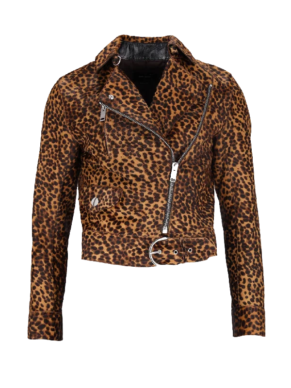 leopard-print calf hair biker jacket Ribbed Jacket Pleated Jacket Ruffled Jacket
