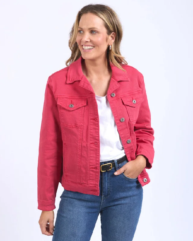 Tilly Denim Jacket - Bittersweet Red Elasticated Jacket Padded Jacket Insulated Jacket