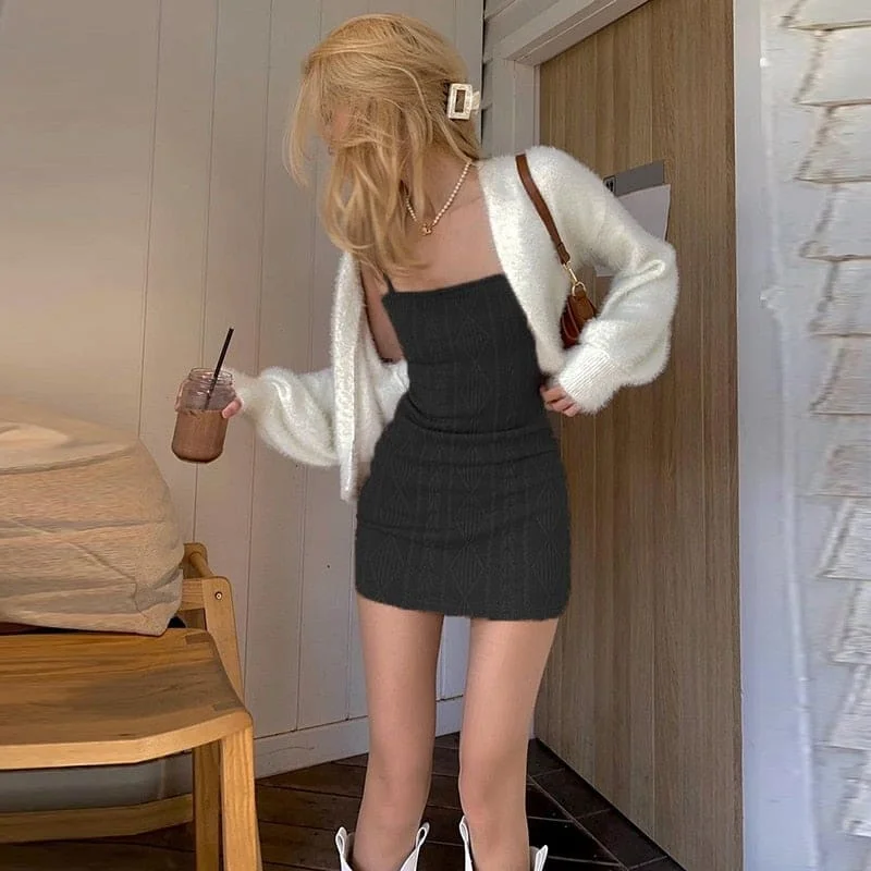Y2k Party Knitted Mini Dress Comfortable Off-Shoulder Mini Dress