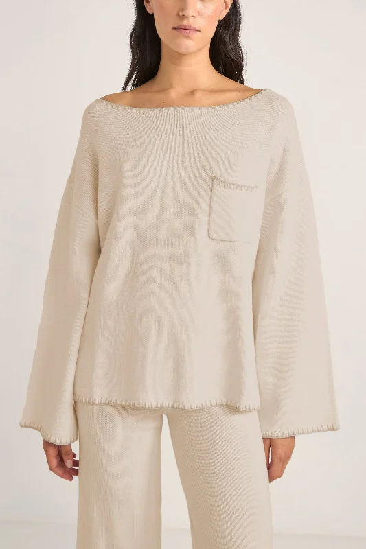 Bondi Knit Jumper Natural High Neck Crew Neck V-Neck