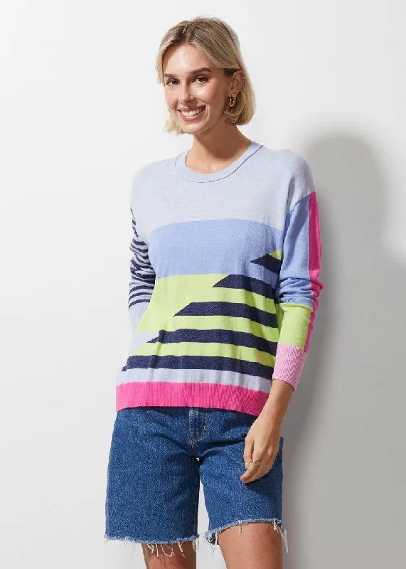 Diagonal Stripe Jumper ZP6615 in Sky by Zaket & Plover Oversized Loose Flowy
