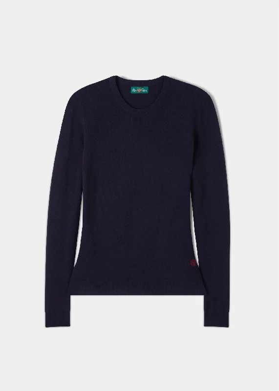 Emma Ladies Elevated Crew Neck Jumper In Navy Transparent Opaque Sheer