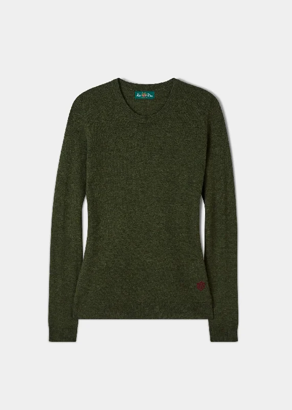 Emma Ladies Elevated Crew Neck Jumper In Thyme Chenille Brocade Lace