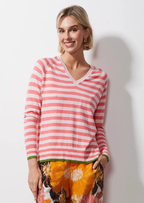 Essential Stripe V Jumper ZP6620 in Petal by Zaket & Plover Chenille Brocade Lace