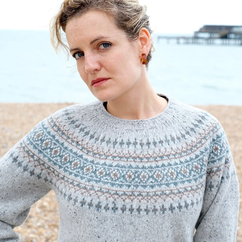 Pure wool fair isle jumper in grey Handmade Hand-knitted Hand-woven
