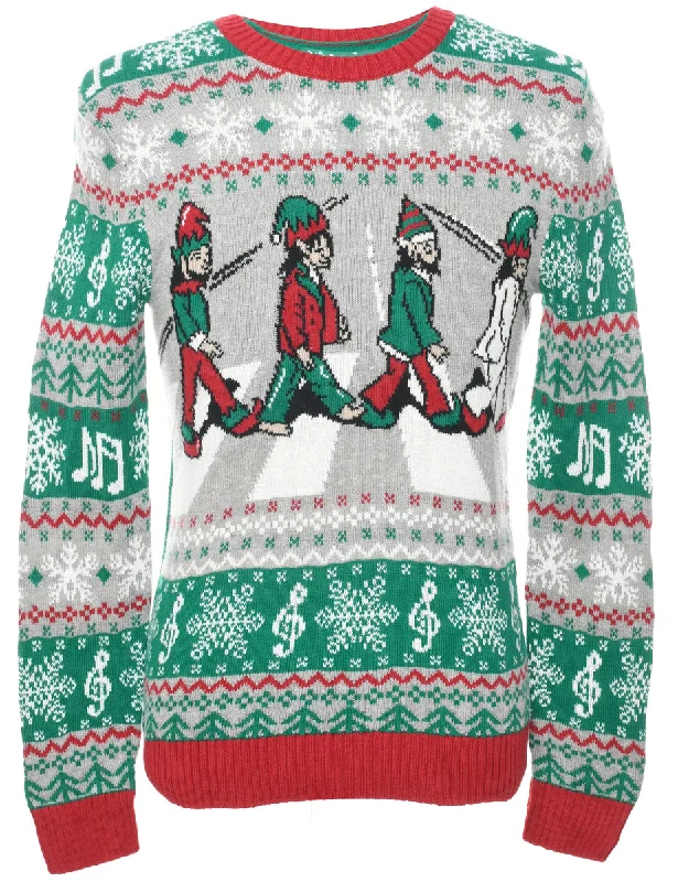 Festive Season Christmas Jumper - S Striped Floral Plaid