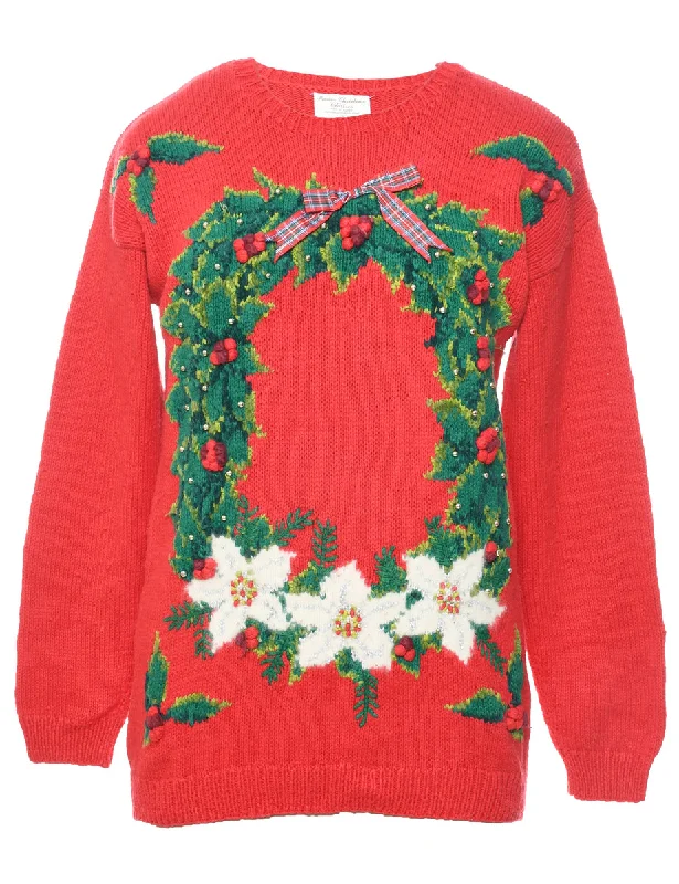 Floral Christmas Jumper - M Jersey Fabric Tulle Fabric Batik Fabric