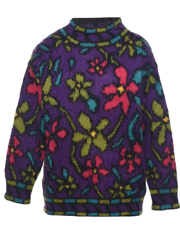 Floral Knit Jumper - L Wool Sweater Cotton Sweater Cashmere Sweater