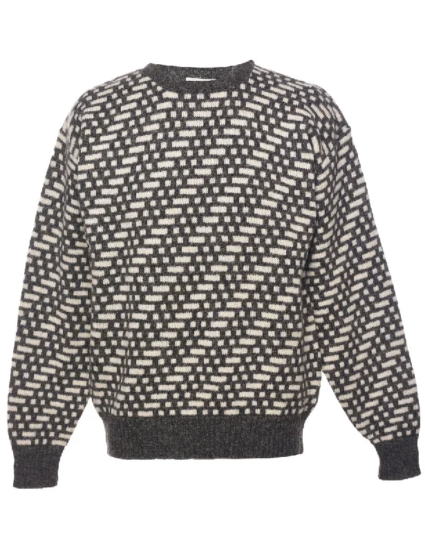 Geometric Pattern Jumper - L Zippered Front Buttoned Front Snap Front