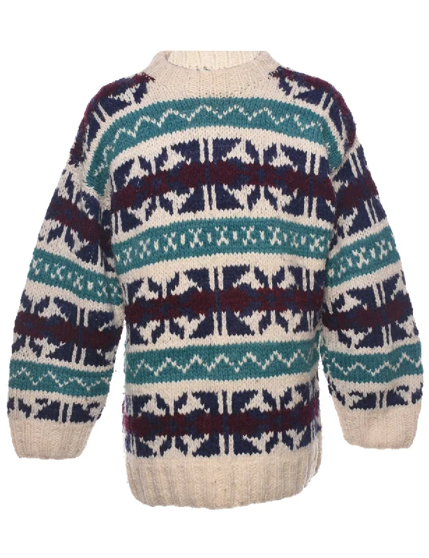 Geometric Pattern Jumper - L Faux Fur Fabric Real Fur Fabric Shearling Fabric