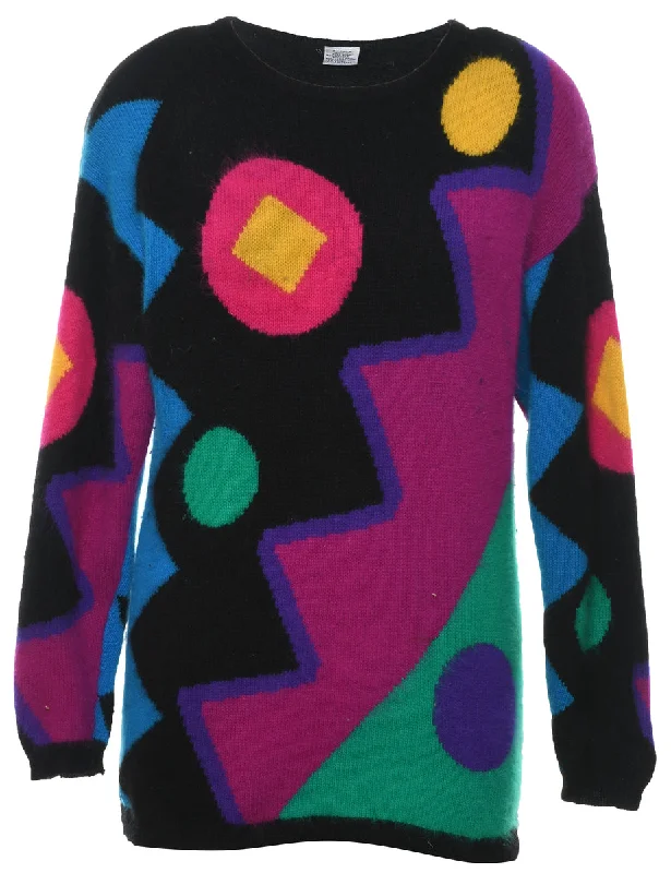 Geometric Pattern Jumper - M Mesh Sweater Canvas Denim
