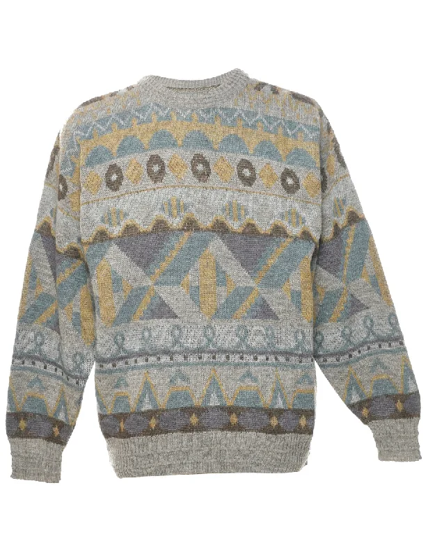 Geometric Pattern Jumper - M Anti-Pilling Anti-Shrink Durable