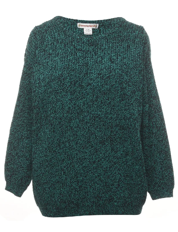 Green Cable Knit Jumper - M Notch Collar Peter Pan Collar Cowl Neck