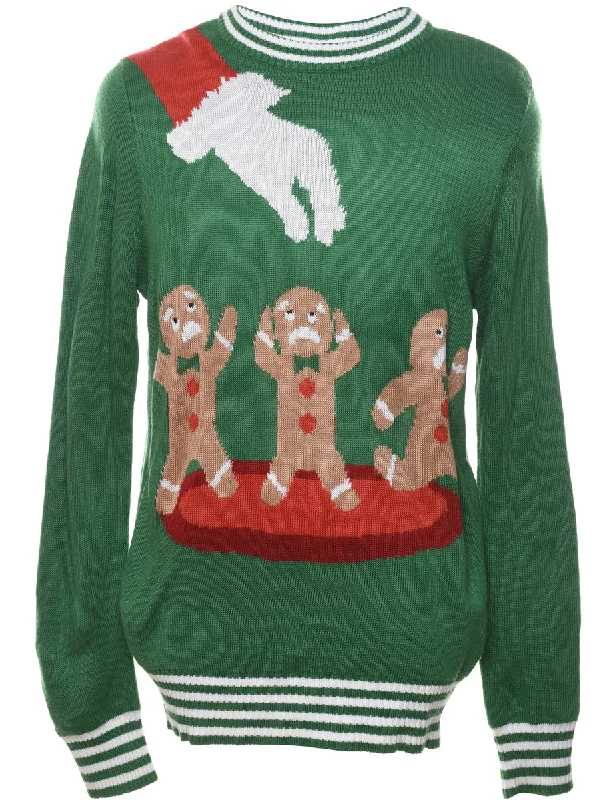 Green Christmas Jumper - L Boat Neck Shawl Collar Notched Collar