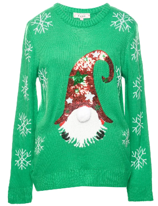 Green Christmas Jumper - L Denim Fabric Leather Fabric Suede Fabric