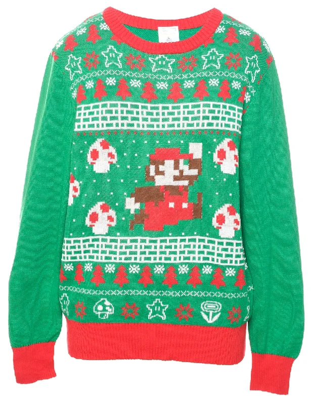 Green Christmas Jumper - L Cotton Fabric Linen Fabric Terry Fabric