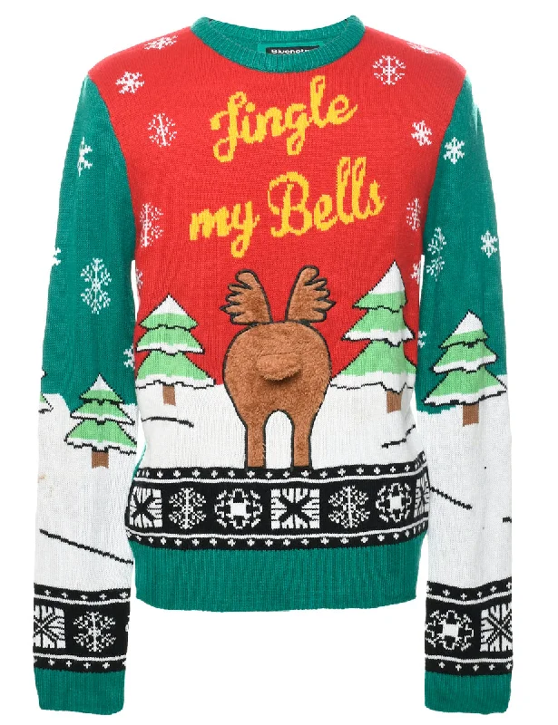 Green Christmas Jumper - M Real Fur Shearling Chenille