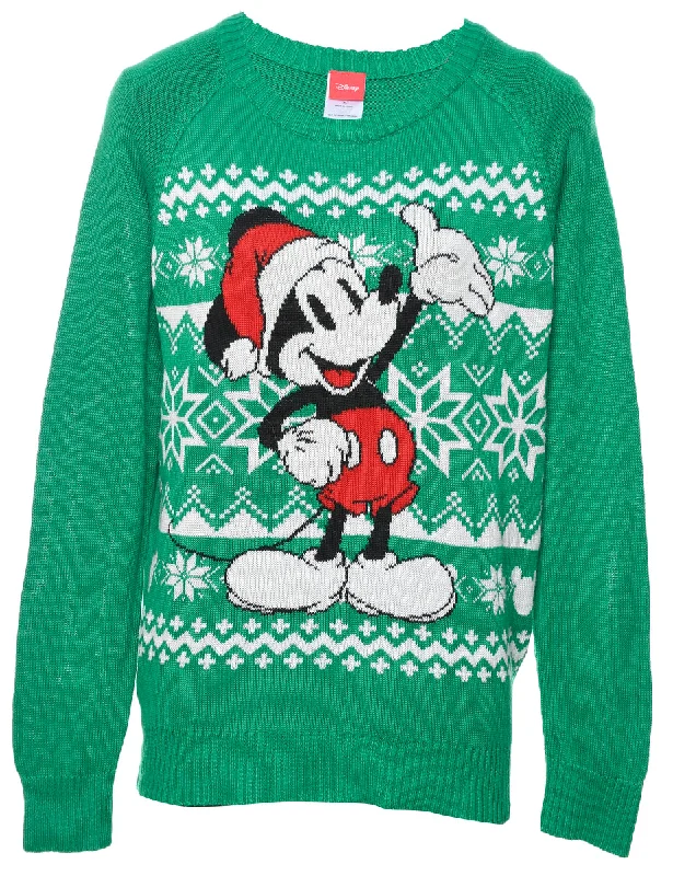 Green Christmas Jumper - XL Mesh Sweater Canvas Denim