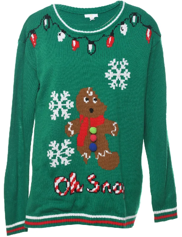 Green Christmas Jumper - XL Real Fur Shearling Chenille