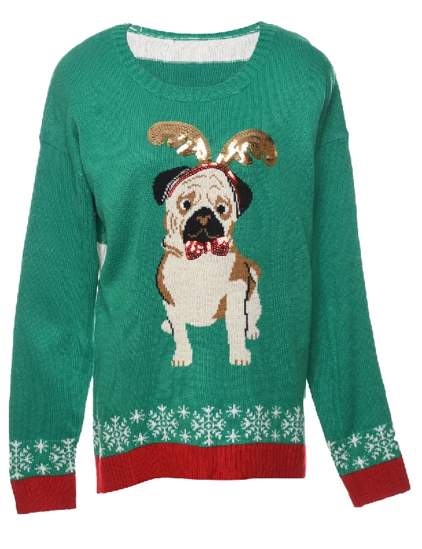 Green Jumper - L Glossy Satin Silk