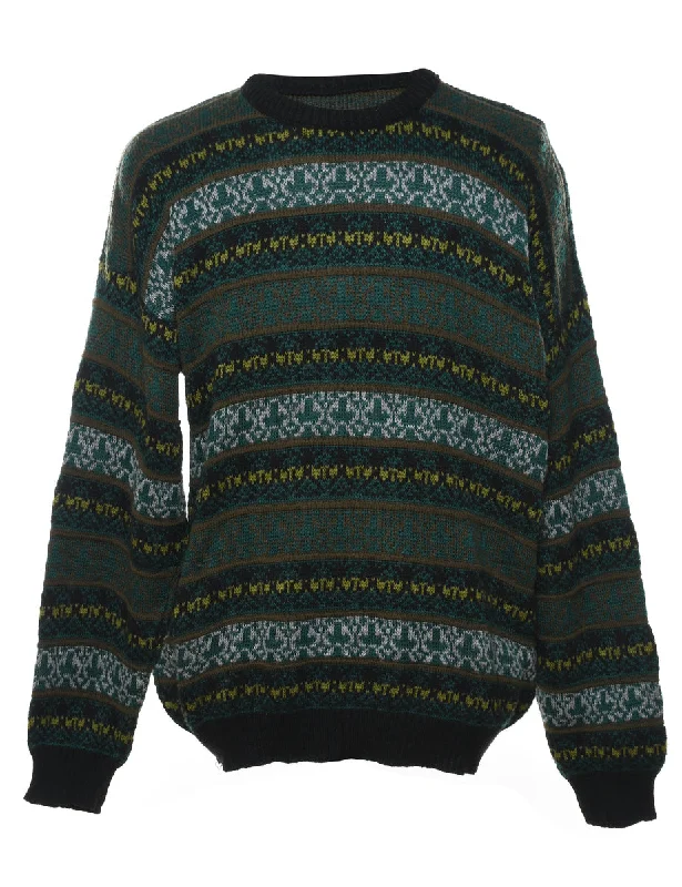 Green Nordic Jumper - L Zippered Buttoned Snapped