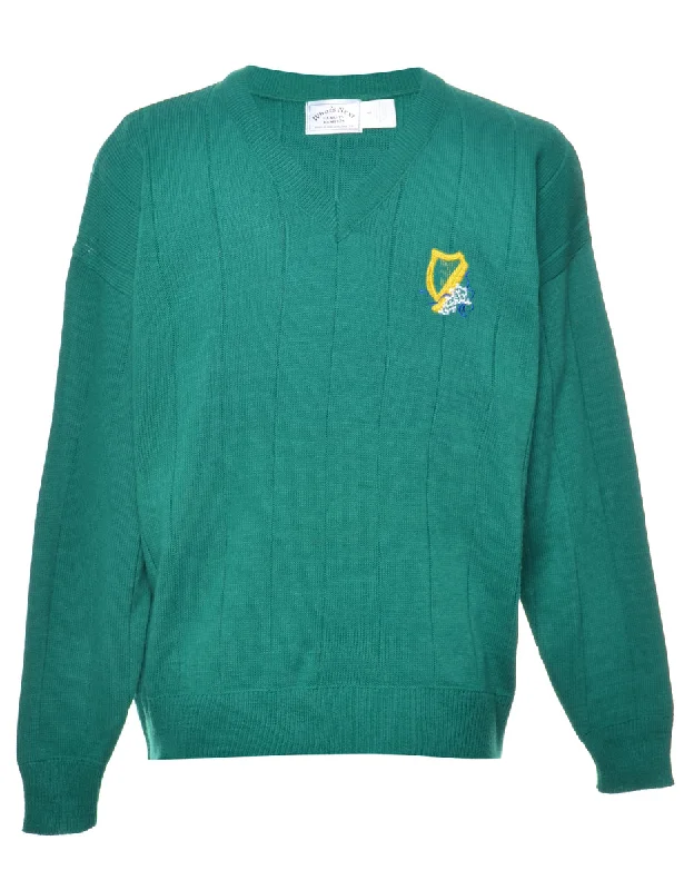 Green Plain Jumper - L Zippered Front Buttoned Front Snap Front