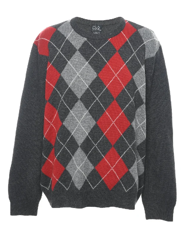 Grey Argyle Jumper - XL Seamless Knitted Crochet