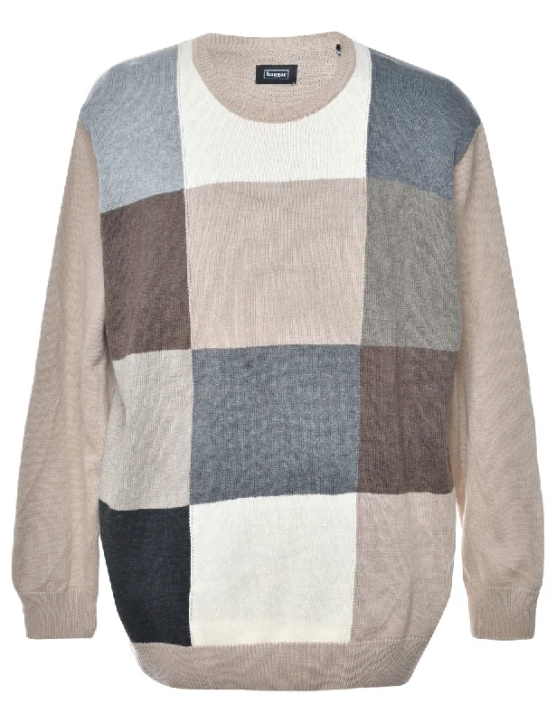 Haggar Checked Jumper - XL Notch Collar Peter Pan Collar Cowl Neck