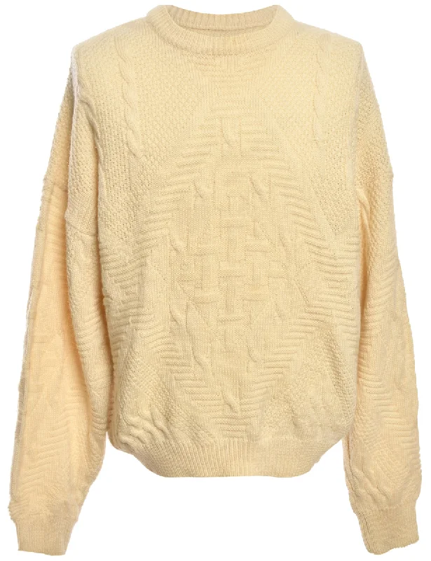 Hand Knitted Cream Jumper - M Denim Fabric Leather Fabric Suede Fabric