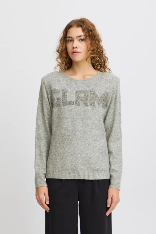 Ichi Macon Jumper-Grey Melange-20122189 Long Sweater Short Sweater Cropped Sweater