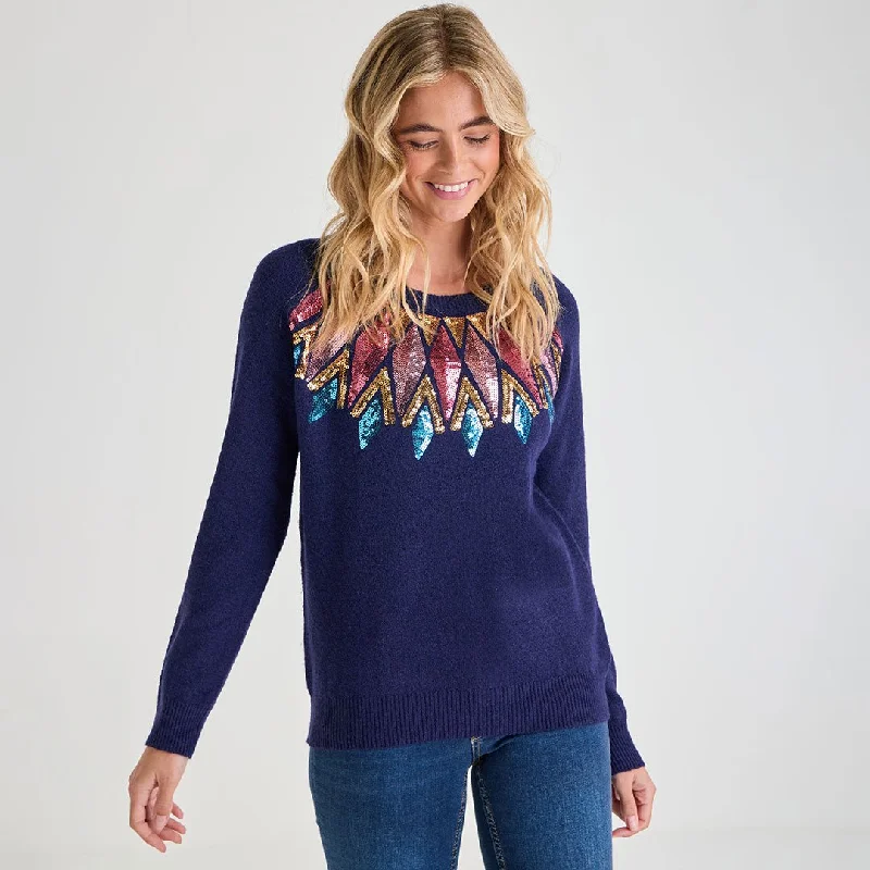 Ladies Diamond Fairisle Xmas Jumper Sweater Knitwear Pullover
