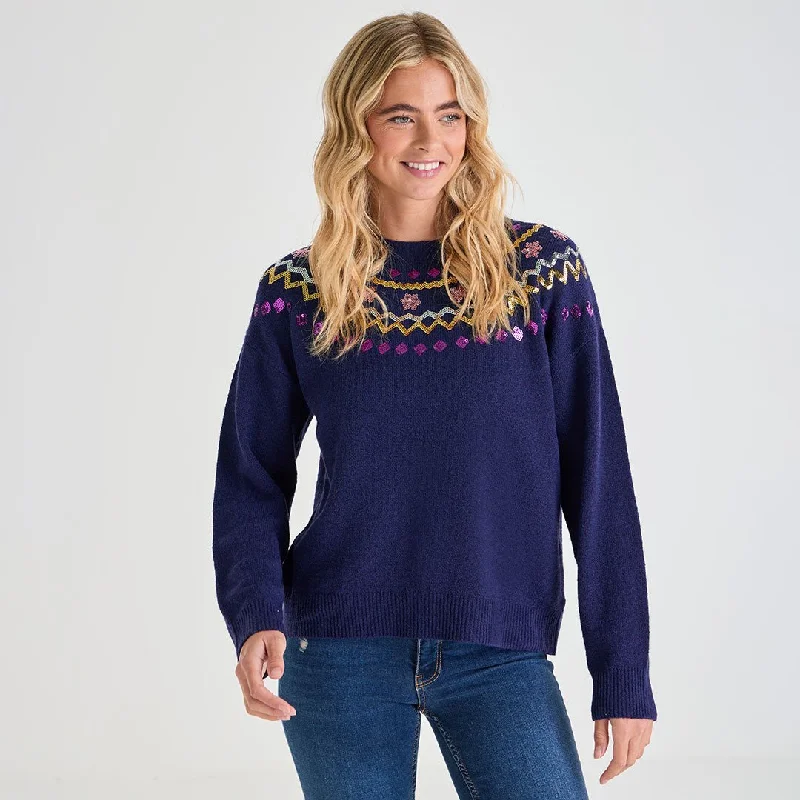 Ladies Fairisle Xmas Jumper Spandex Blend Rayon Blend Denim Blend
