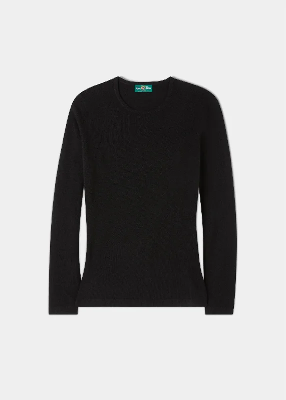 Harriet Ladies Geelong Lambswool Crew Neck Jumper In Black Solid Print Embellished