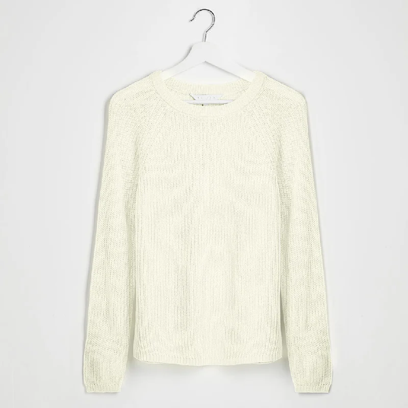 Ladies White Raglan Sleeve Jumper Solid Color Striped Floral Print