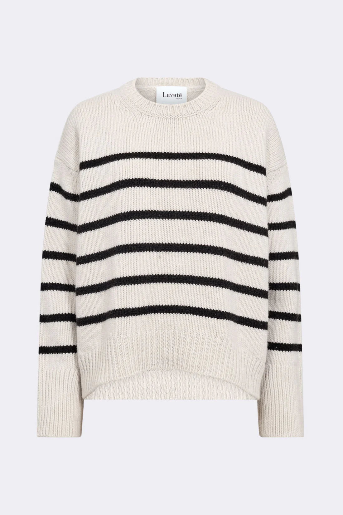 Levete Room Perle Jumper-Cream with Stripes-301248 Houndstooth Herringbone Solid