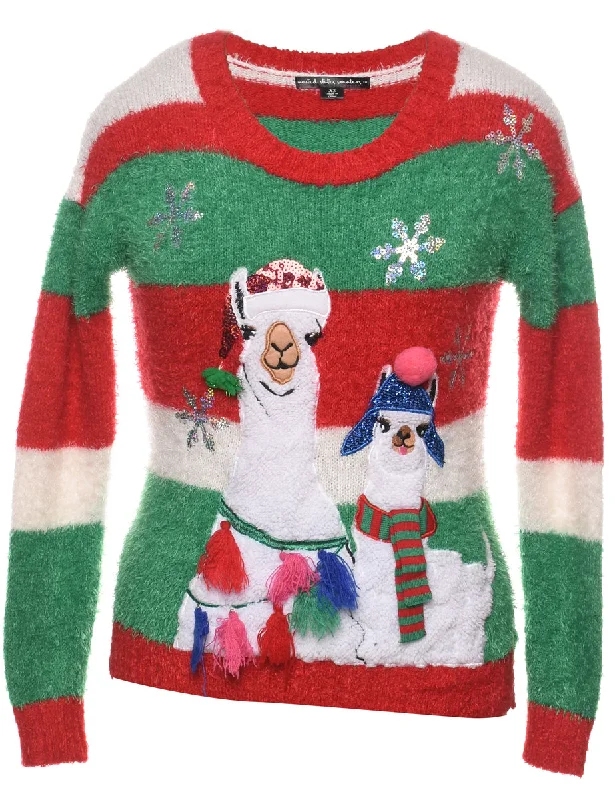 Multi-Colour Llama Design Christmas Jumper - XS Fleece Fabric Down Fabric Feather Fabric