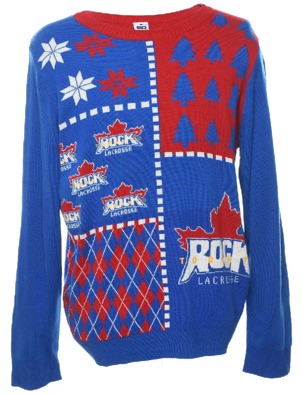 Nordic Christmas Jumper - XL Striped Floral Plaid