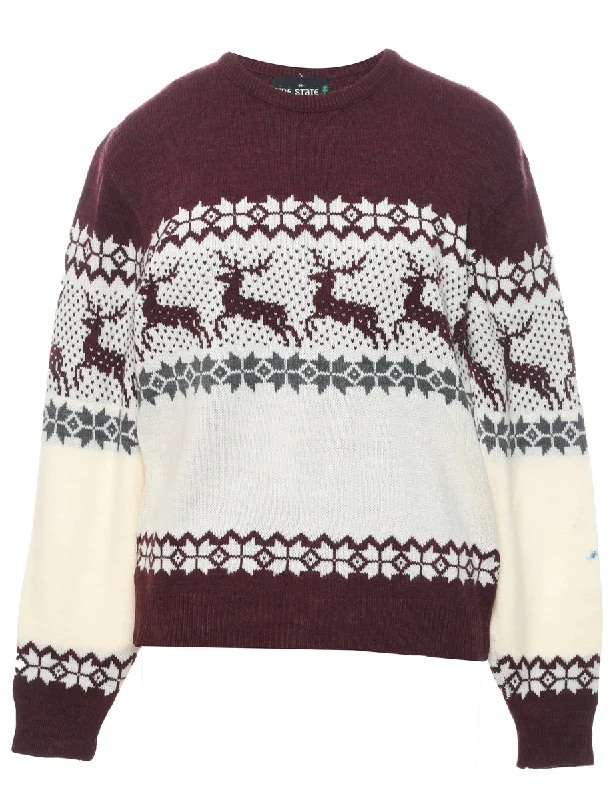 Nordic Plum Jumper - M Cable Knit Ribbed Knit Lace Knit