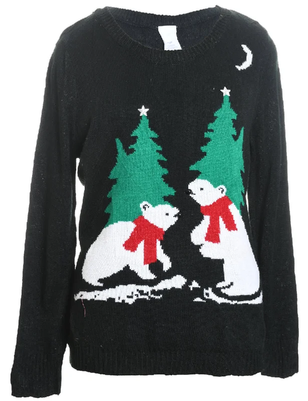 Polar Bear Design Christmas Jumper - XXL Chenille Blend Fleece Blend Nylon Blend